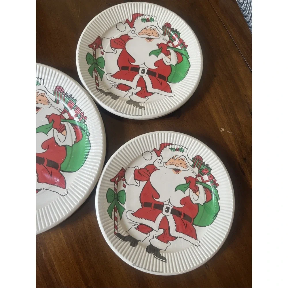 Amer Greetings Christmas Santa 1970s (3)Paper Plates 9 Inch/7 Inch New In Film